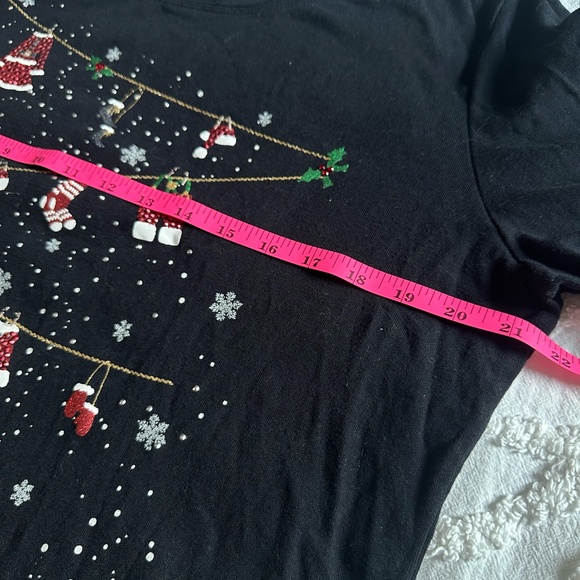 Karen Scott Embroidered Deep Black Holiday Kittens 3/4-Sleeve Top PXL - Picture 6 of 6